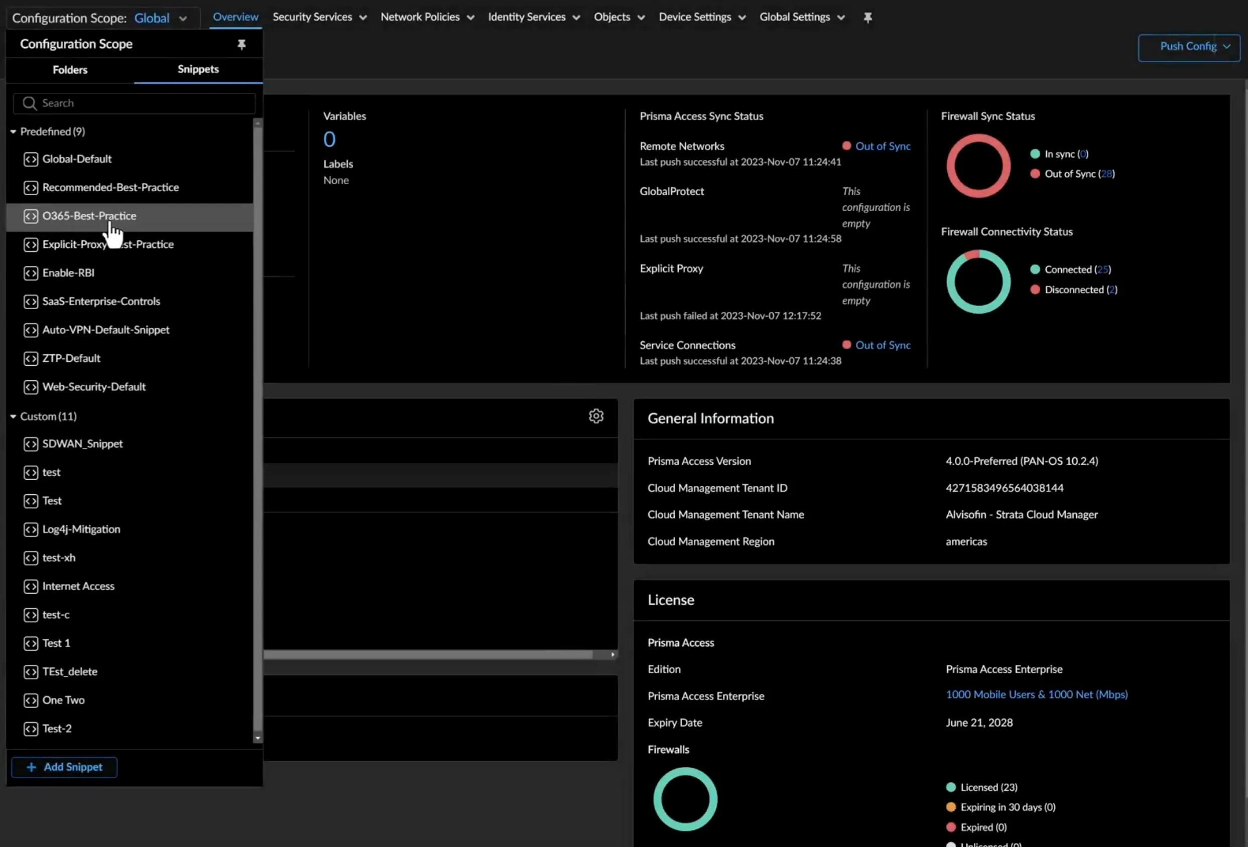 Strata Cloud Manager configuration management screen