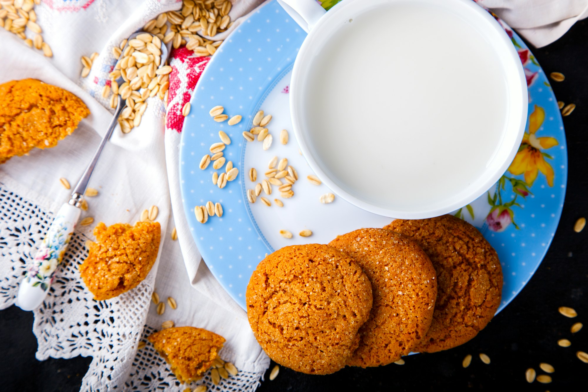 Oatmeal cookies with milk.Dessert, concept of healthy food.